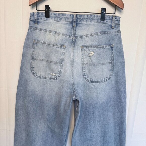 Zara Men Blue 100% Cotton Relaxed Baggy Fit Y2K Distressed Jeans Size 32 - Picture 7 of 13